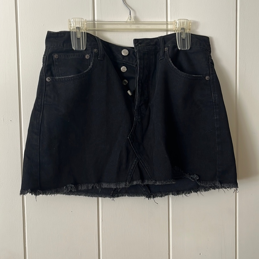 American Eagle Black Denim Hi-Rise Festival Mini Skirt
